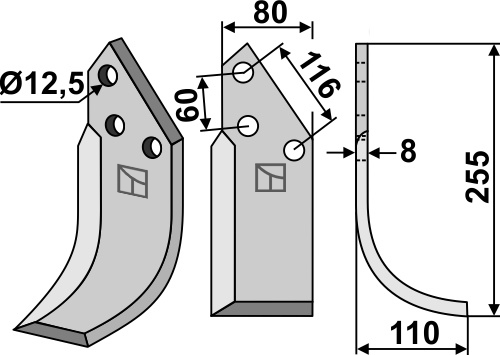 Fräsmesser 255x80mm, rechts, passend für Pegoraro