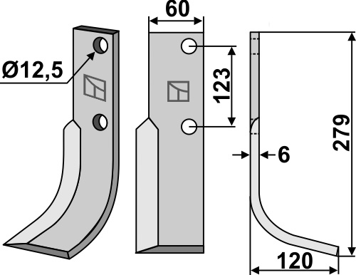 Fräsmesser 279x60mm, rechts, passend für Muratori