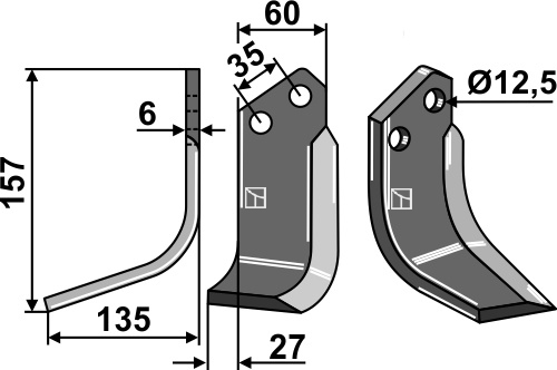 Fräsmesser 157x60mm, links, passend für Agrator und Agric