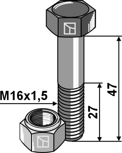 Sechskantschraube M16x1,5x47 mit Sicherungsmutter