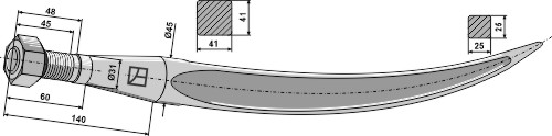Greiferzinken 940 mm, passend für Kverneland