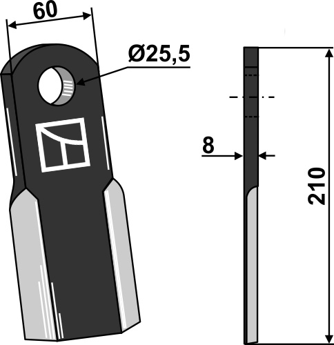 Gerades Messer 210x60 mm, passend für Gaspardo und Maschio