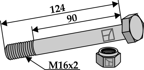 Sechskantschraube M16x2x124 mit Sicherungsmutter, passend für Gilbers