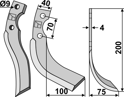 Fräsmesser 200x40mm, rechts, passend für Iseki