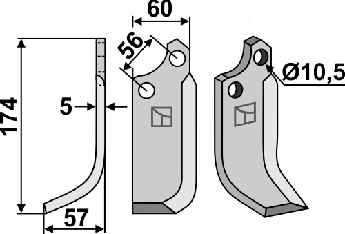 Fräsmesser 174x60mm, links, passend für Maschio/Gaspardo