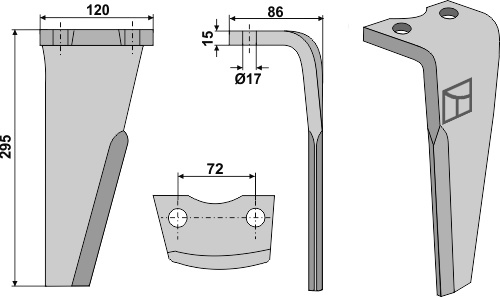 Kreiseleggenzinken rechts 295 mm x 120 mm, passend für Niemeyer