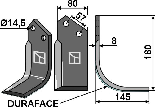 Fräsmesser 180x80mm, rechts - DURAFACE, passend für Breviglieri/Breviagri