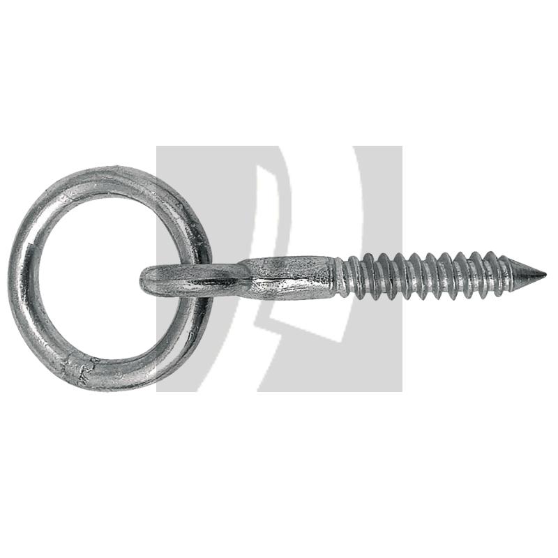 Barrenring 12 mm, mit Holzschraube, galvanisch verzinkt, Ring 9,5 x 42 mm