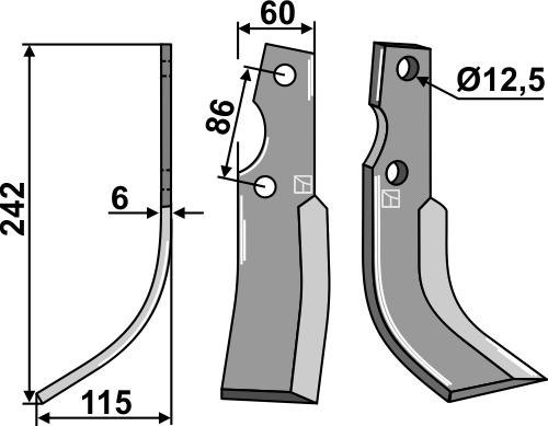 Fräsmesser 242x60mm, links, passend für Kuhn