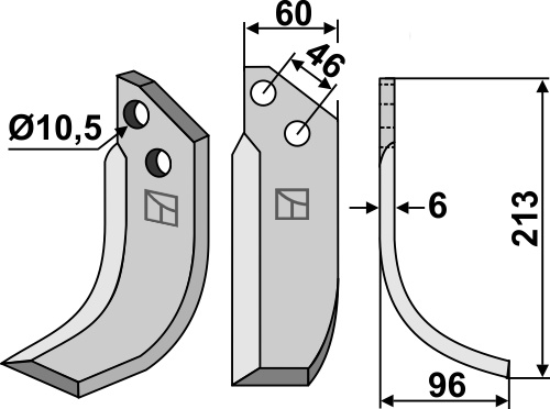 Fräsmesser 213x60mm, rechts, passend für Valpadana