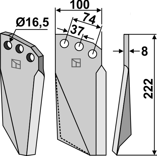 Rotorzinken 222x100mm, rechts, passend für Kuhn