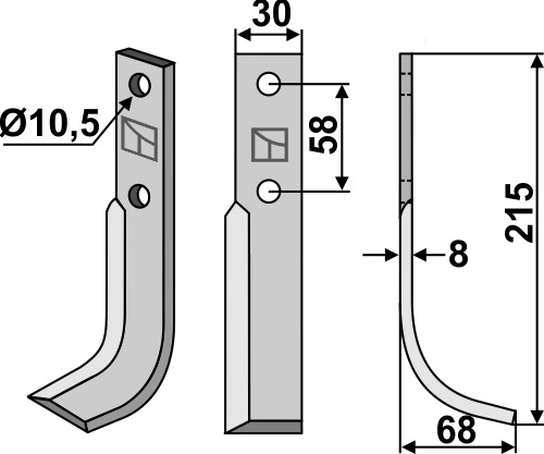 Fräsmesser 215x30mm, rechts, passend für Bertolini