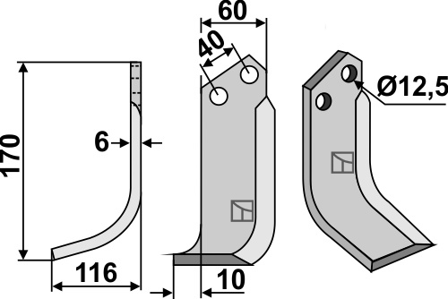 Fräsmesser 170x60mm, links, passend für Breviglieri/Breviagri und Maschio/Gaspardo