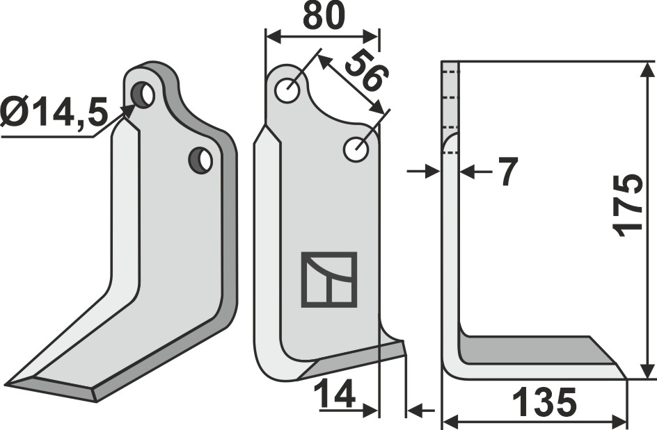 Fräsmesser 175x80mm, rechts, passend für Maschio/Gaspardo und Sicma(Miglianico)