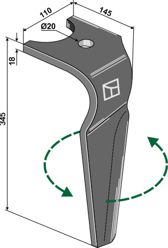 Kreiseleggenzinken, links 345 mm x 110 mm, passend für Kuhn