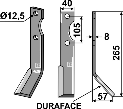 Fräsmesser DURAFACE 265x40mm, rechts, passend für Forigo-Roteritalia