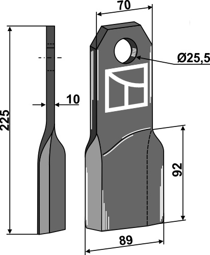 Mulchmesser 225x70 mm, rechte Ausführung, passend für Fehrenbach