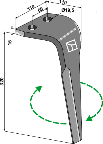 Kreiseleggenzinken, rechts 320 mm x 110 mm, passend für Maletti