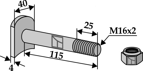 Schraube M 16 x 2 - 8.8 mit Sicherungsmutter, passend für Humus