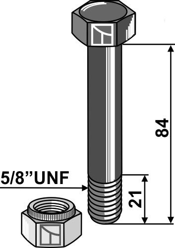 Schraube mit Sicherungsmutter - 5/8''UNF, passend für Bomford, Twose und mehr