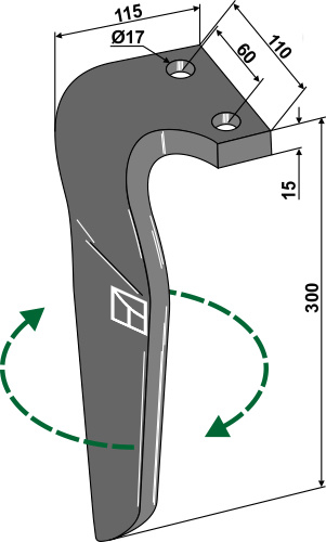 Kreiseleggenzinken, rechts 300 mm x 110 mm, passend für Rau und Kverneland