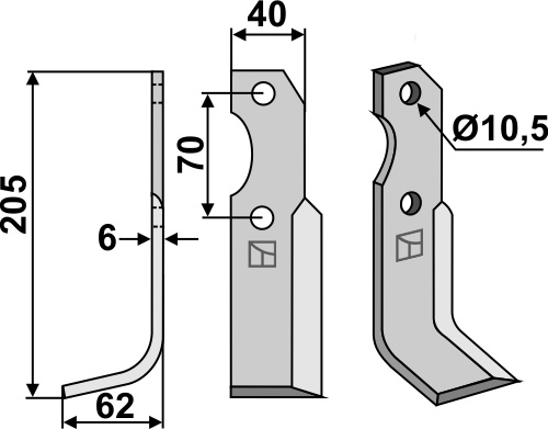Fräsmesser 205x40mm, links, passend für Brumital-Agris